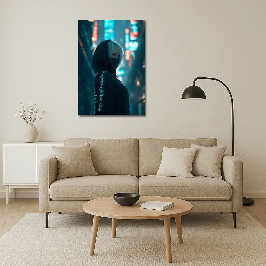 Cyberpunk Girl Neon City Night Street – Wall Art