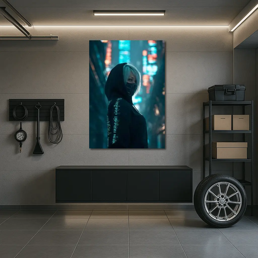 Cyberpunk Girl Neon City Night Street – Wall Art