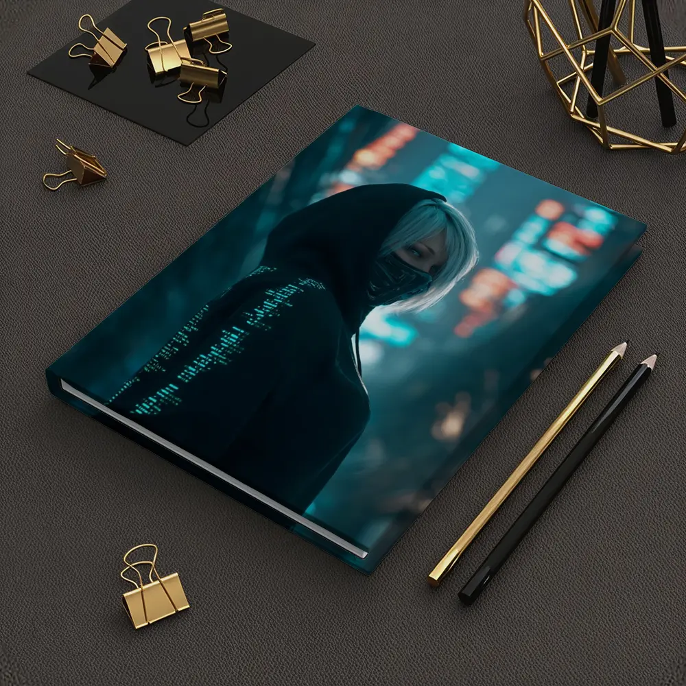 Cyberpunk Girl Neon City Night Street – Notebooks