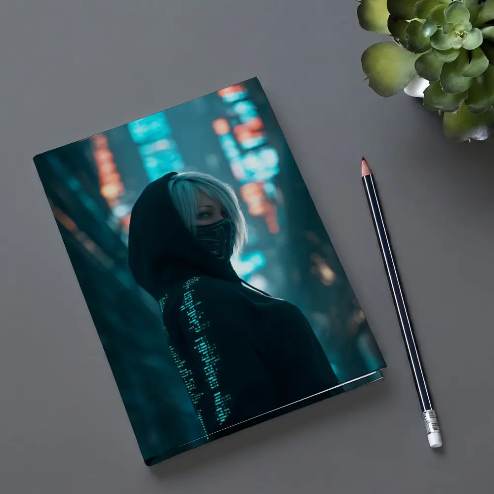 Cyberpunk Girl Neon City Night Street – Notebooks