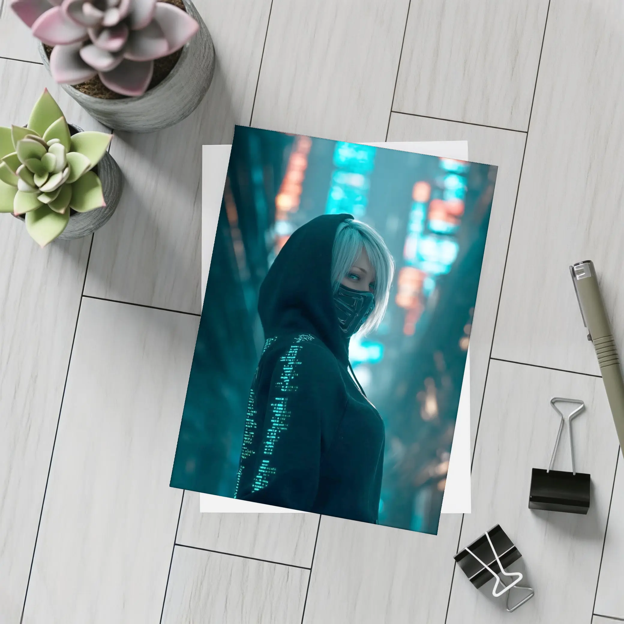 Cyberpunk Girl Neon City Night Street – Postcards