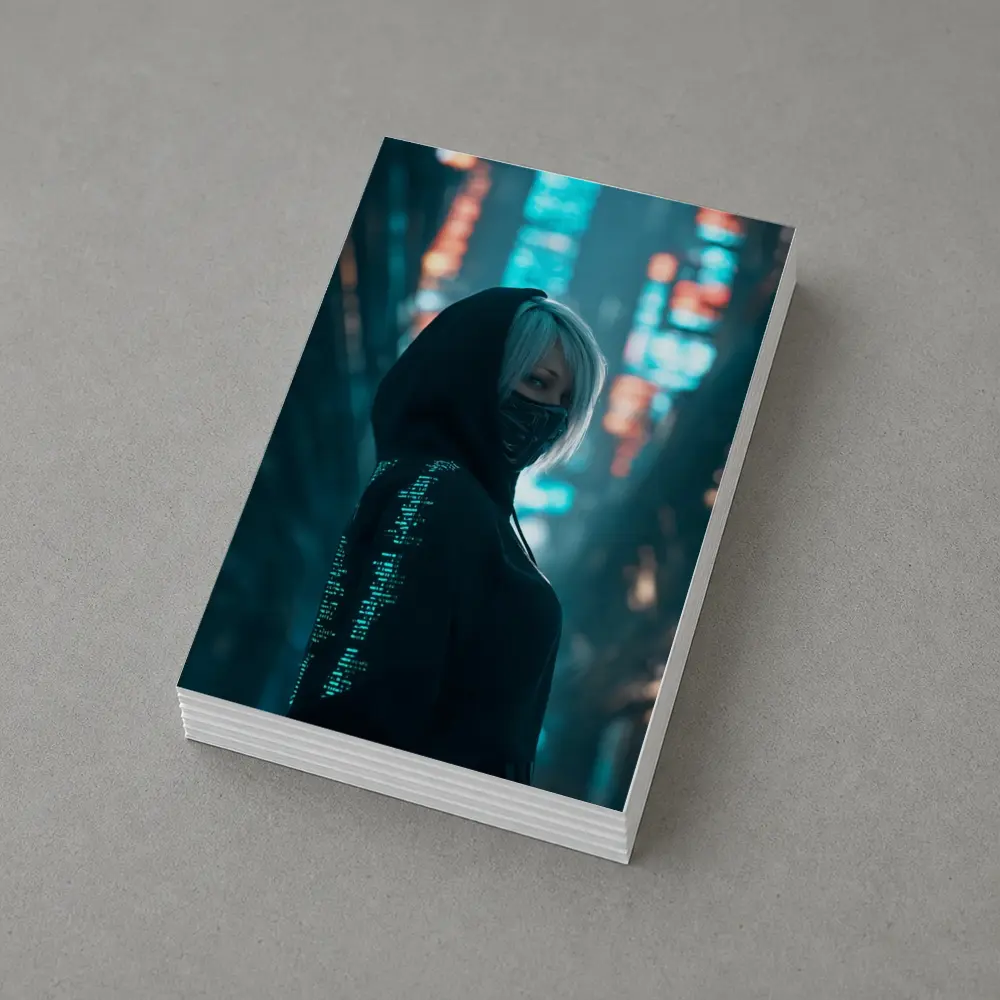 Cyberpunk Girl Neon City Night Street – Postcards