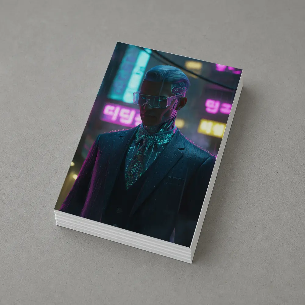Cyberpunk Man Neon City Rainy Night – Postcards