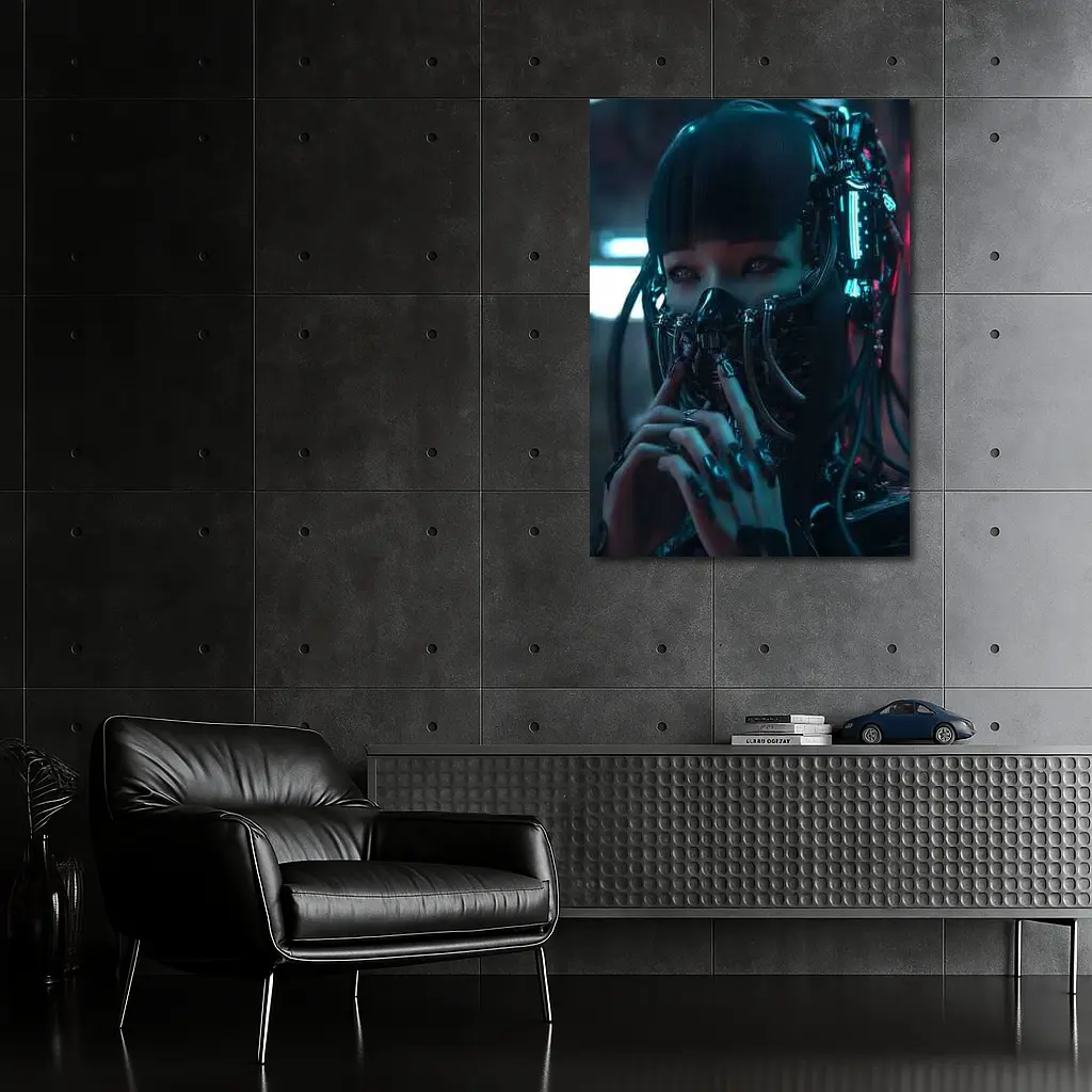 Cyberpunk Female Android Dark Neon City – Wall Art