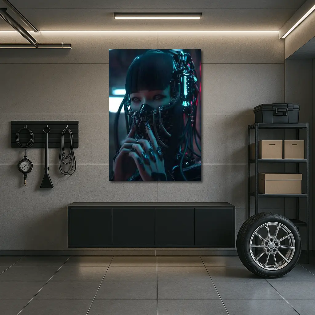 Cyberpunk Female Android Dark Neon City – Wall Art