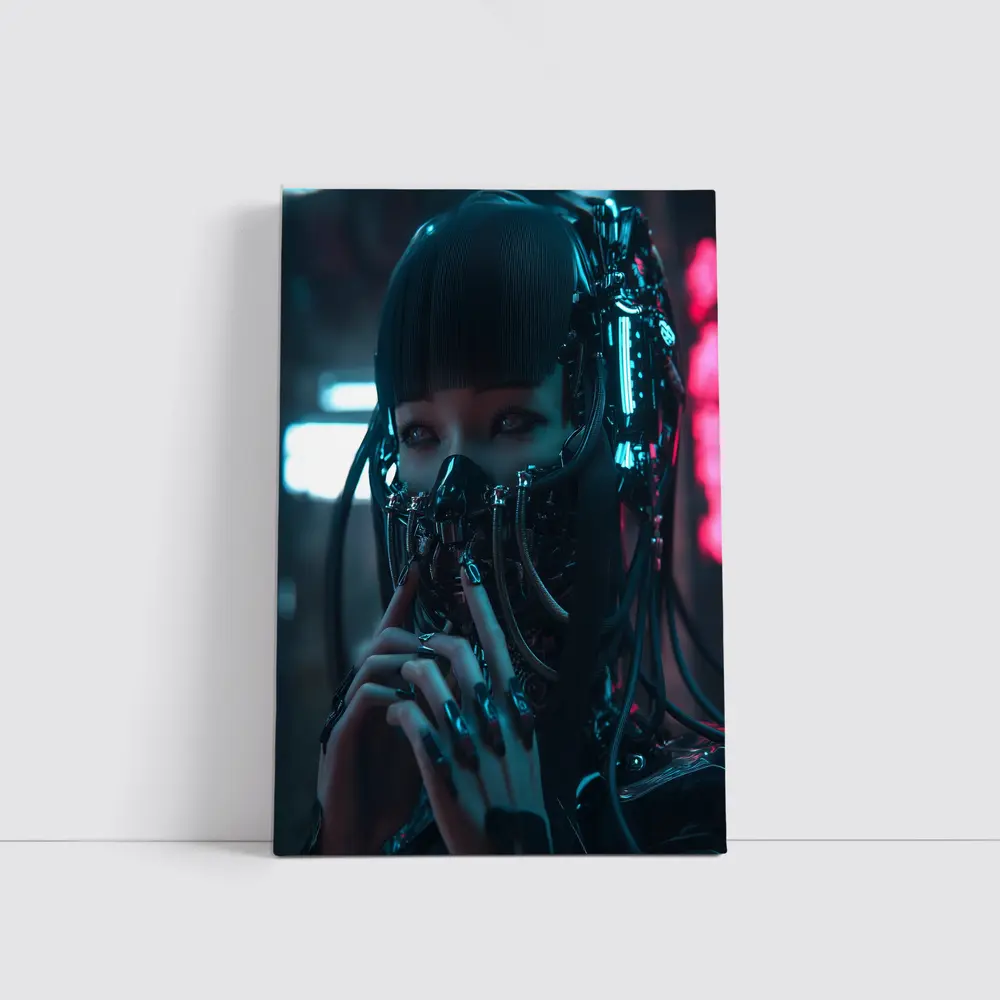 Cyberpunk Female Android Dark Neon City – Wall Art