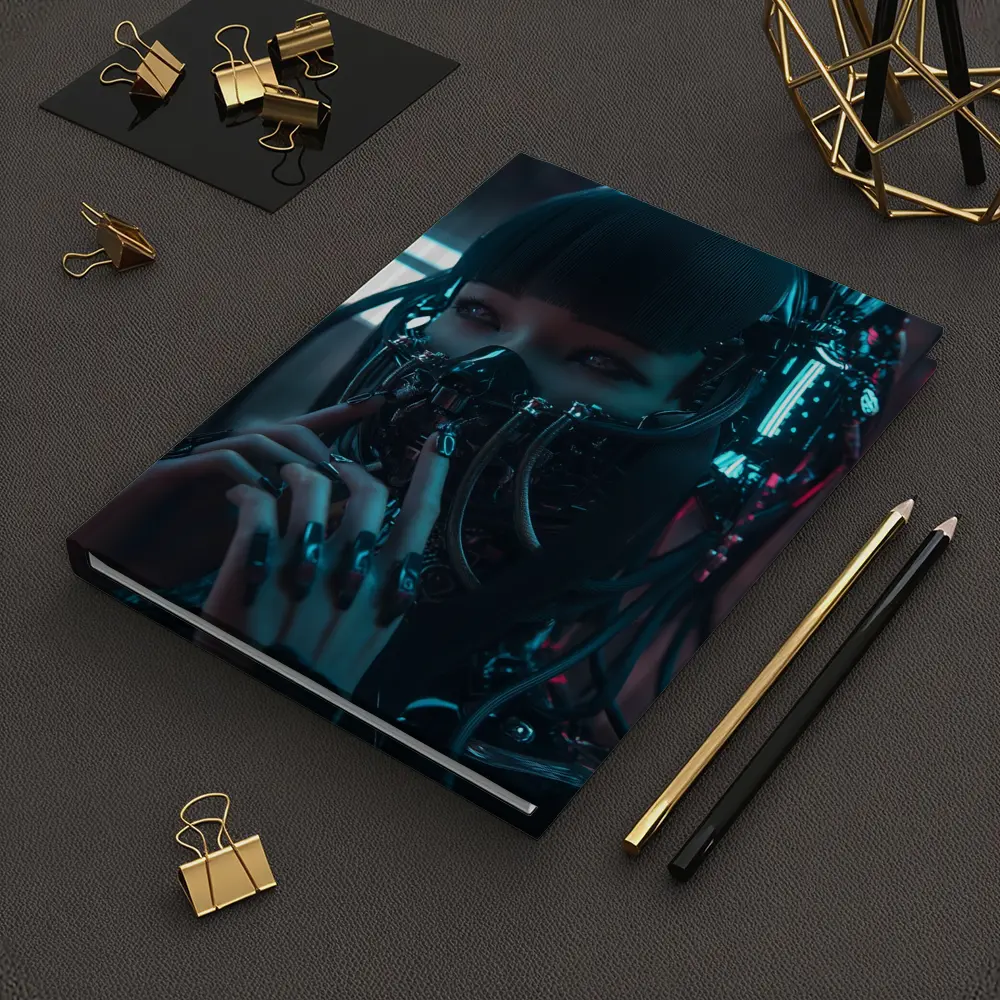 Cyberpunk Female Android Dark Neon City – Notebooks