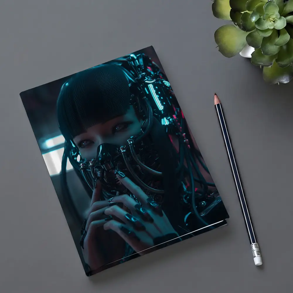 Cyberpunk Female Android Dark Neon City – Notebooks