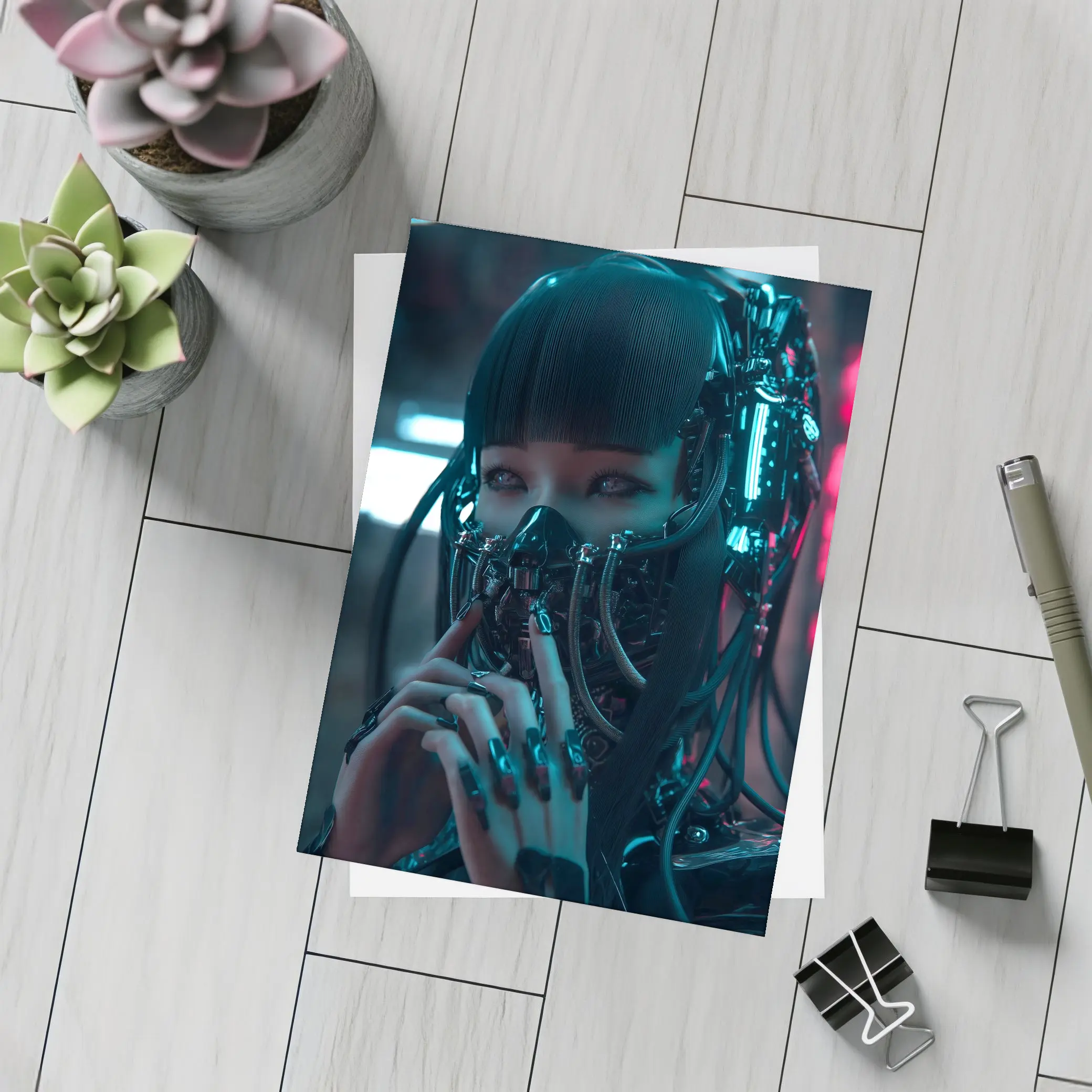Cyberpunk Female Android Dark Neon City – Postcards