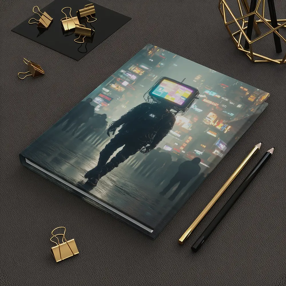 TV Head Figure Walking Cyberpunk City Night – Notebooks