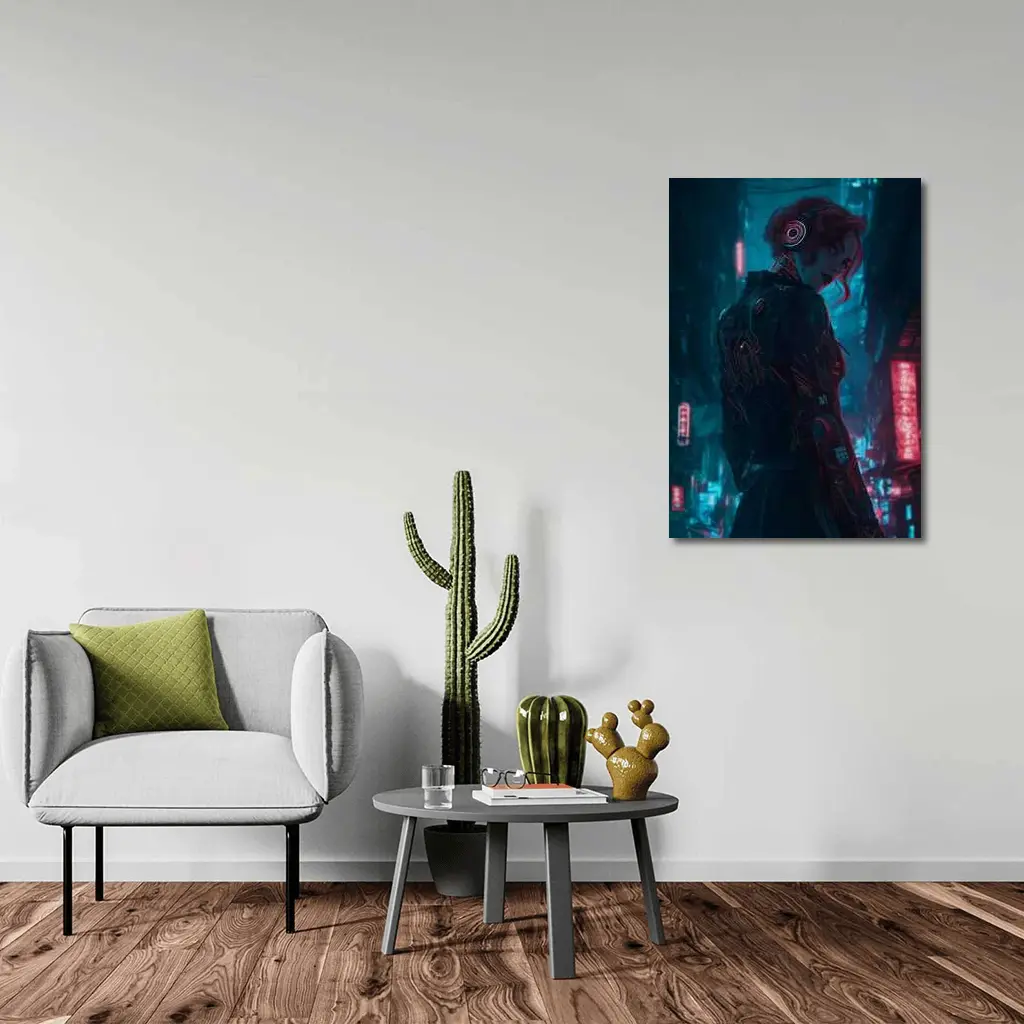 Cyberpunk Woman Neon City Night Art – Wall Art
