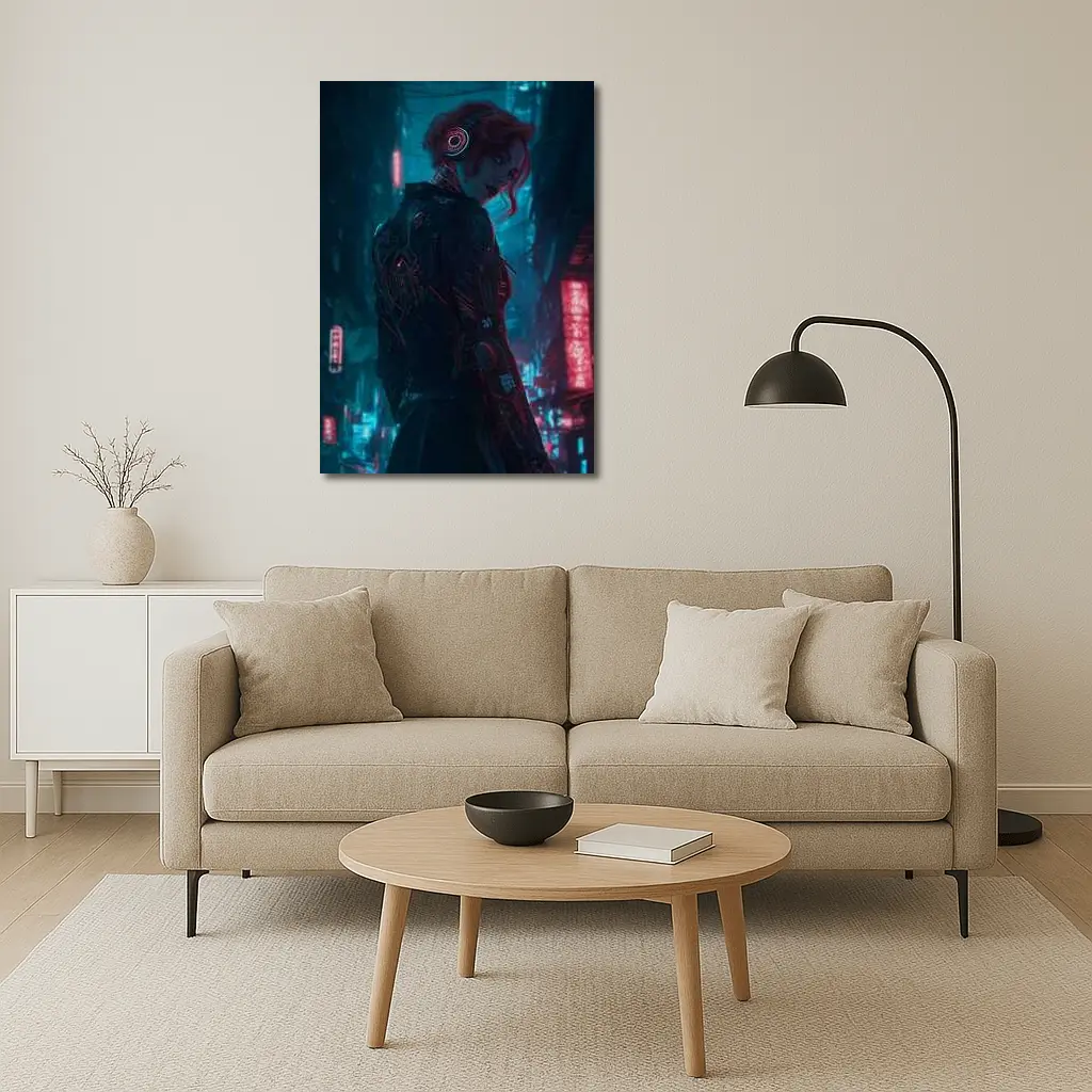 Cyberpunk Woman Neon City Night Art – Wall Art