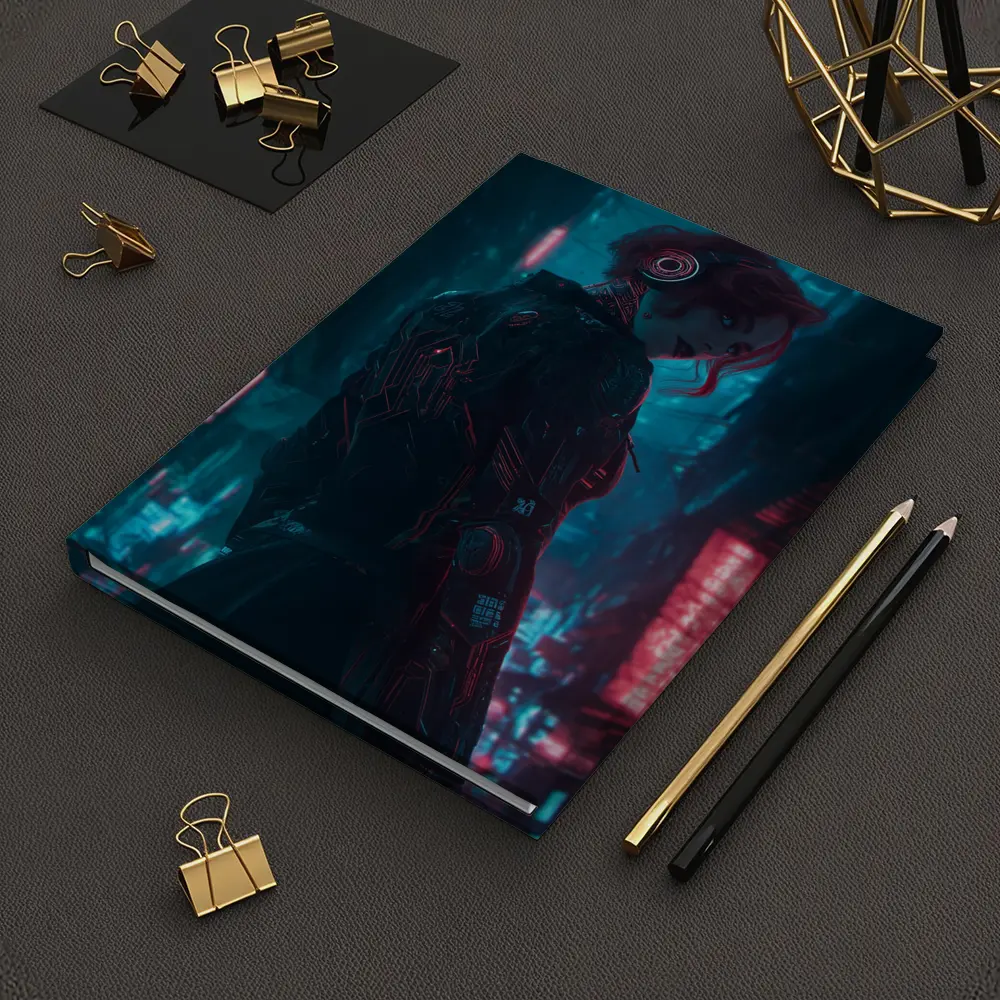 Cyberpunk Woman Neon City Night Art – Notebooks