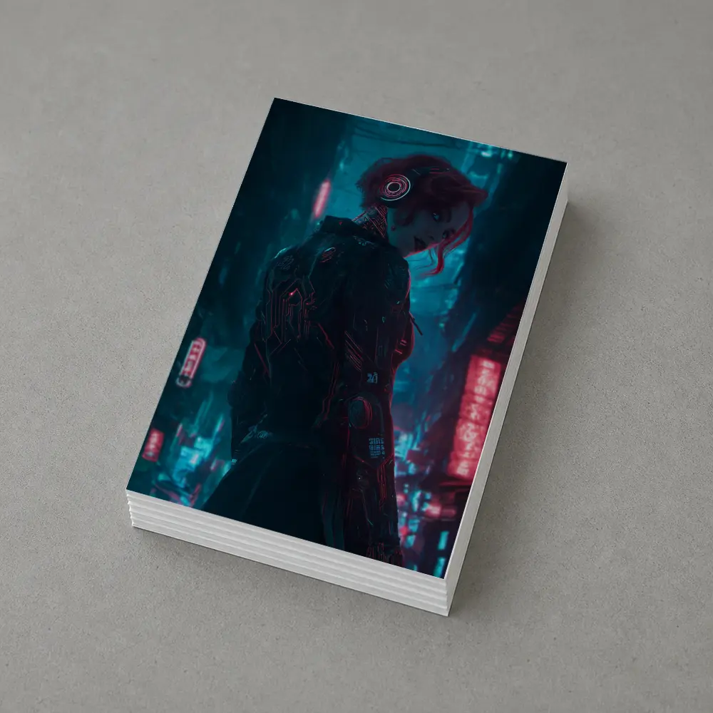 Cyberpunk Woman Neon City Night Art – Postcards