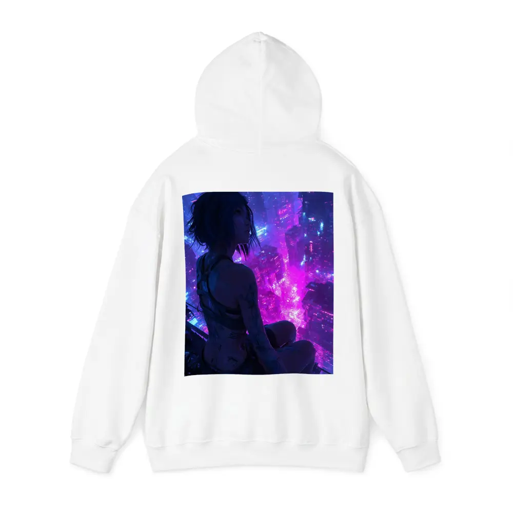 Anime Girl Overlooking Neon Cyberpunk City – Hoodies
