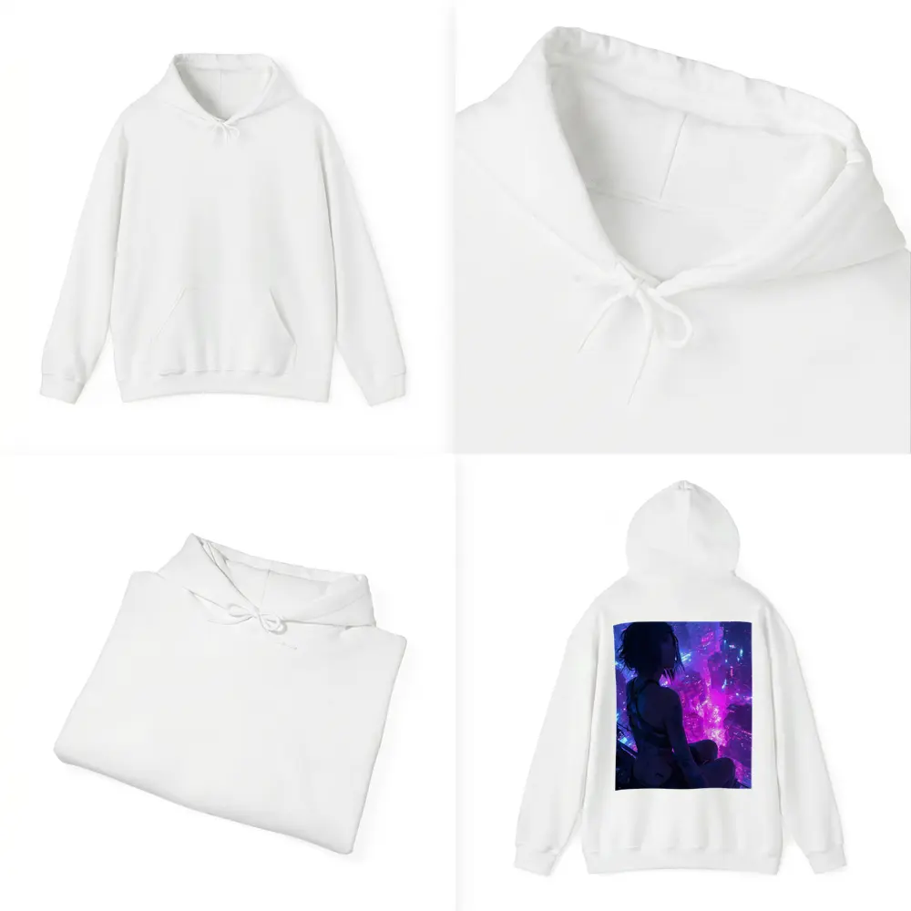 Anime Girl Overlooking Neon Cyberpunk City – Hoodies