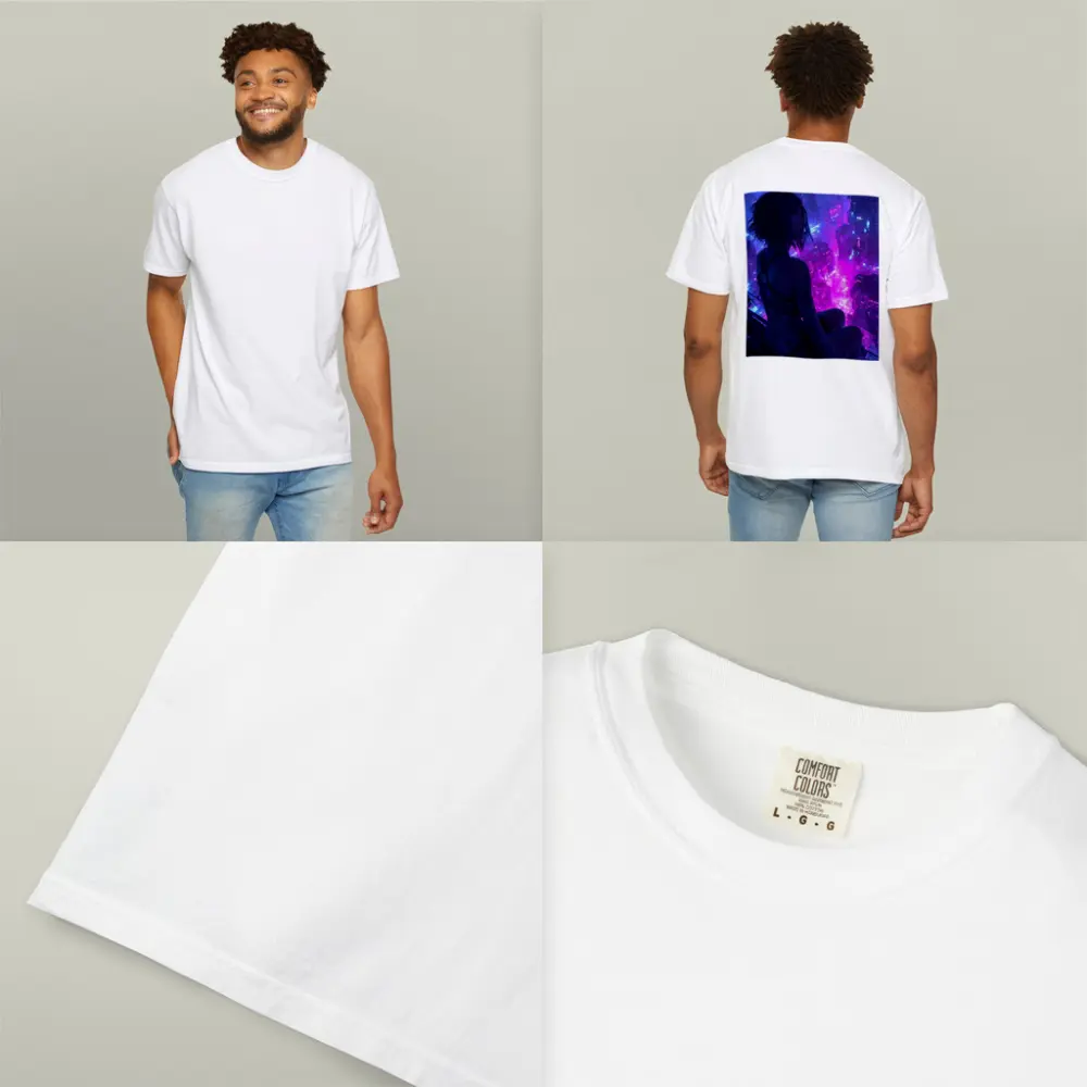 Anime Girl Overlooking Neon Cyberpunk City – T-Shirts