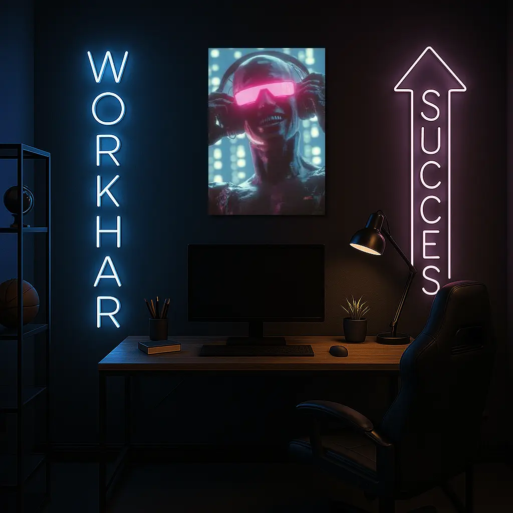 Cyberpunk Robot DJ Neon Pink Visor – Wall Art