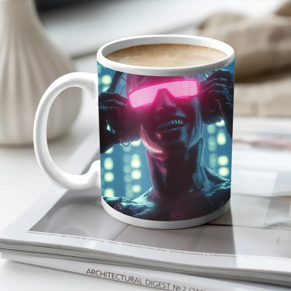Cyberpunk Robot DJ Neon Pink Visor – Mugs