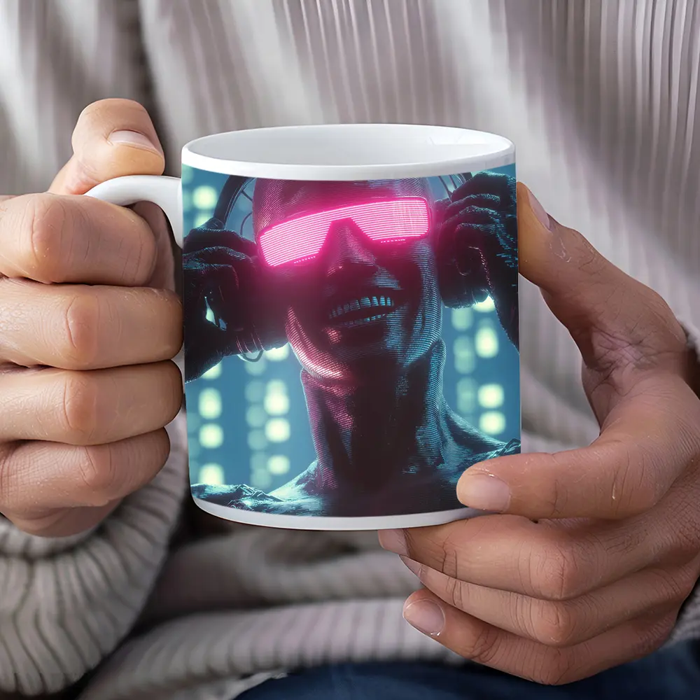 Cyberpunk Robot DJ Neon Pink Visor – Mugs