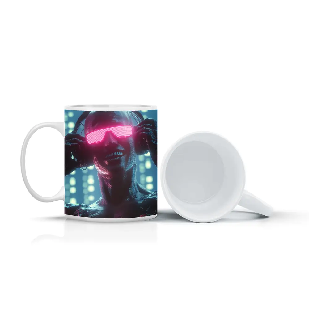 Cyberpunk Robot DJ Neon Pink Visor – Mugs