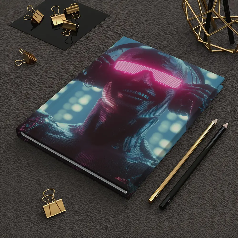 Cyberpunk Robot DJ Neon Pink Visor – Notebooks