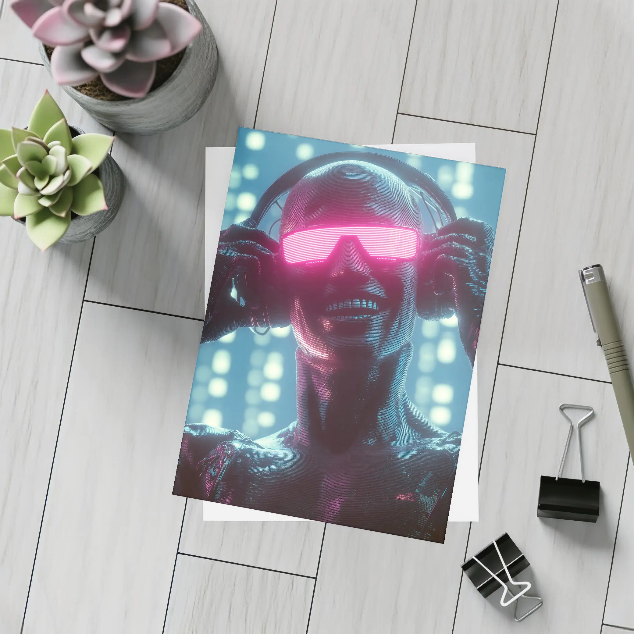 Cyberpunk Robot DJ Neon Pink Visor – Postcards