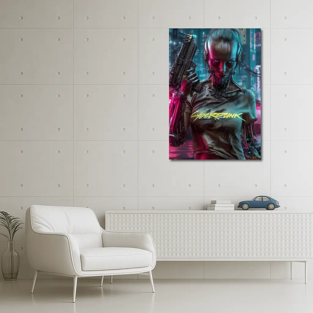 Cyberpunk Woman Cyborg Neon City Night – Wall Art