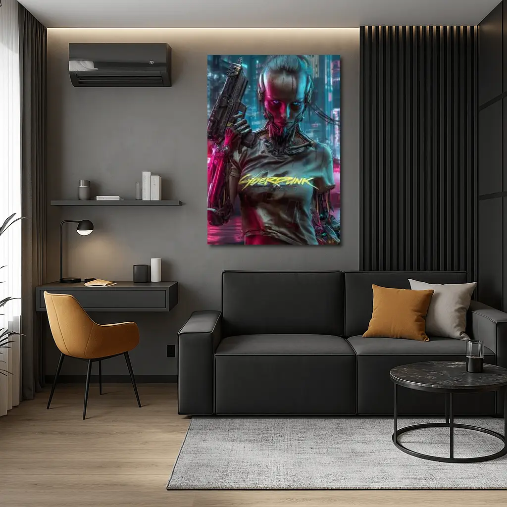 Cyberpunk Woman Cyborg Neon City Night – Wall Art