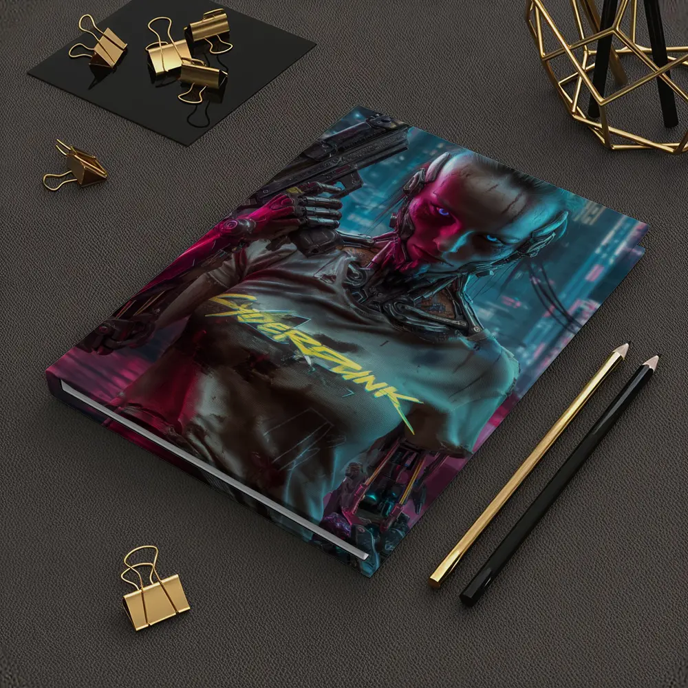 Cyberpunk Woman Cyborg Neon City Night – Notebooks