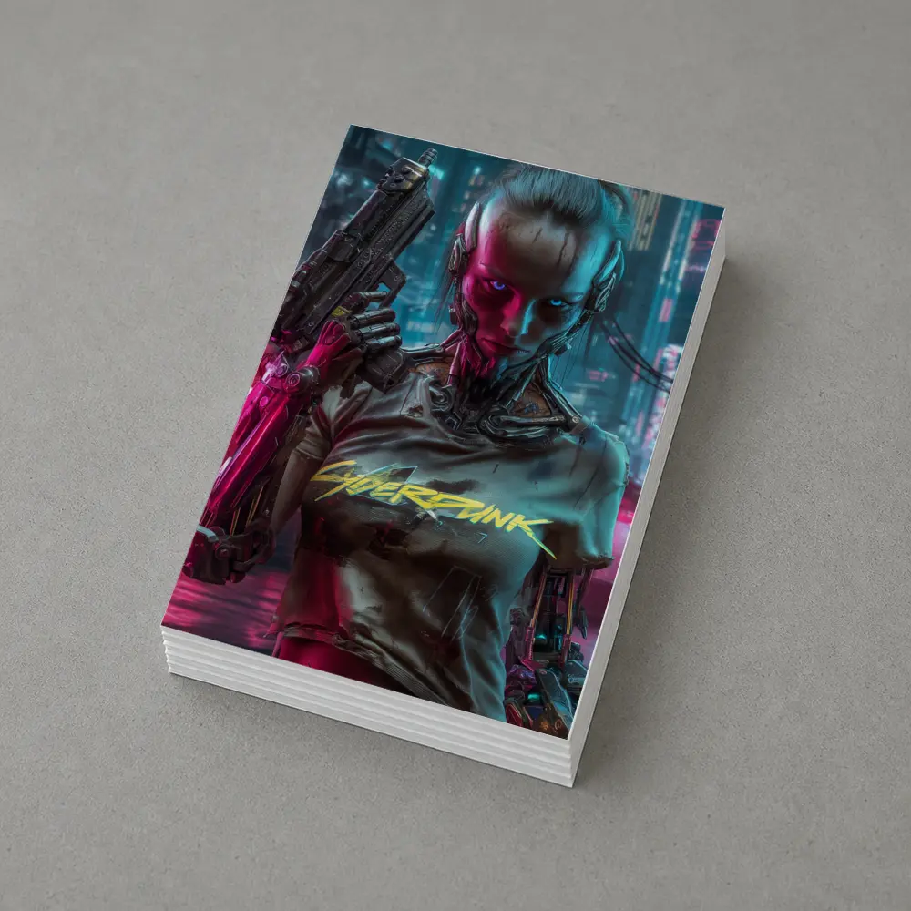 Cyberpunk Woman Cyborg Neon City Night – Postcards