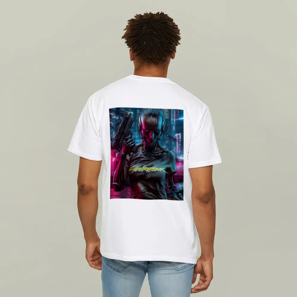 Cyberpunk Woman Cyborg Neon City Night – T-Shirts