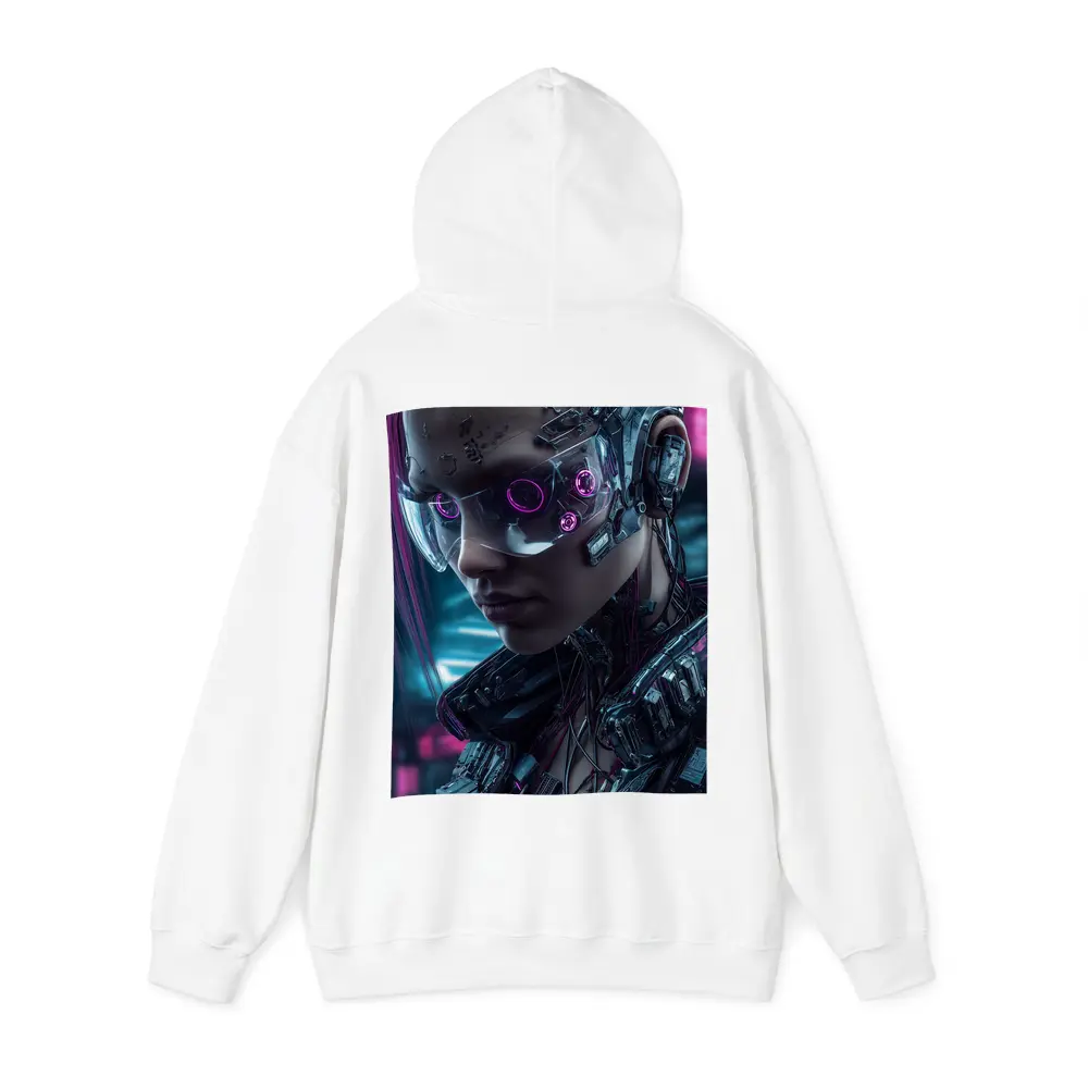 Cyberpunk Female Cyborg Neon City Portrait – Hoodies