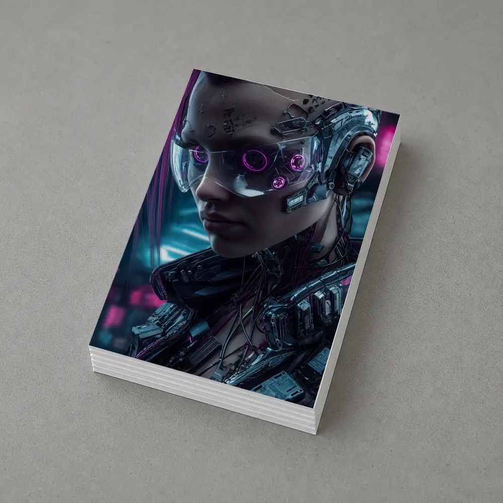 Cyberpunk Female Cyborg Neon City Portrait – Postcards