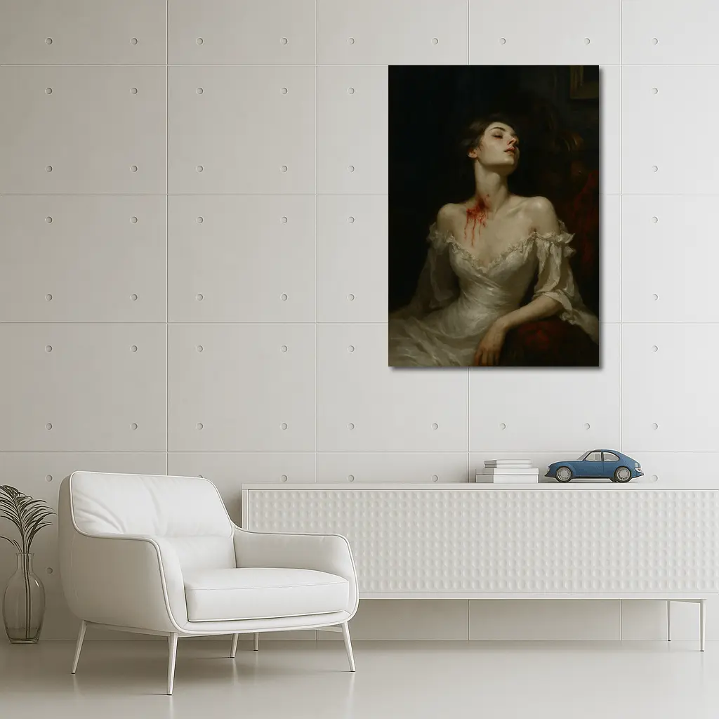 Gothic Woman White Dress Dark Dramatic Painting – Wall Art