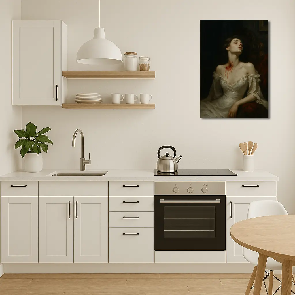 Gothic Woman White Dress Dark Dramatic Painting – Wall Art