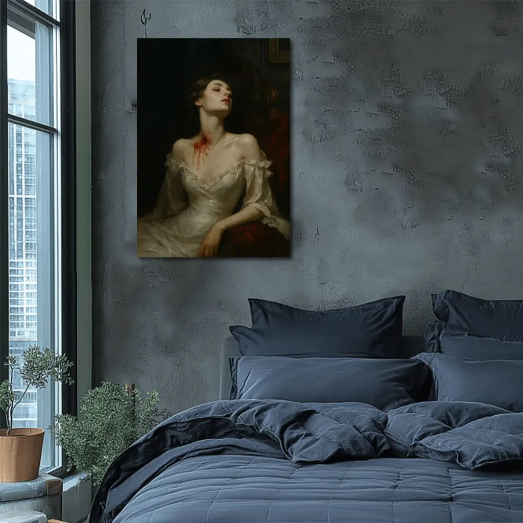 Gothic Woman White Dress Dark Dramatic Painting – Wall Art