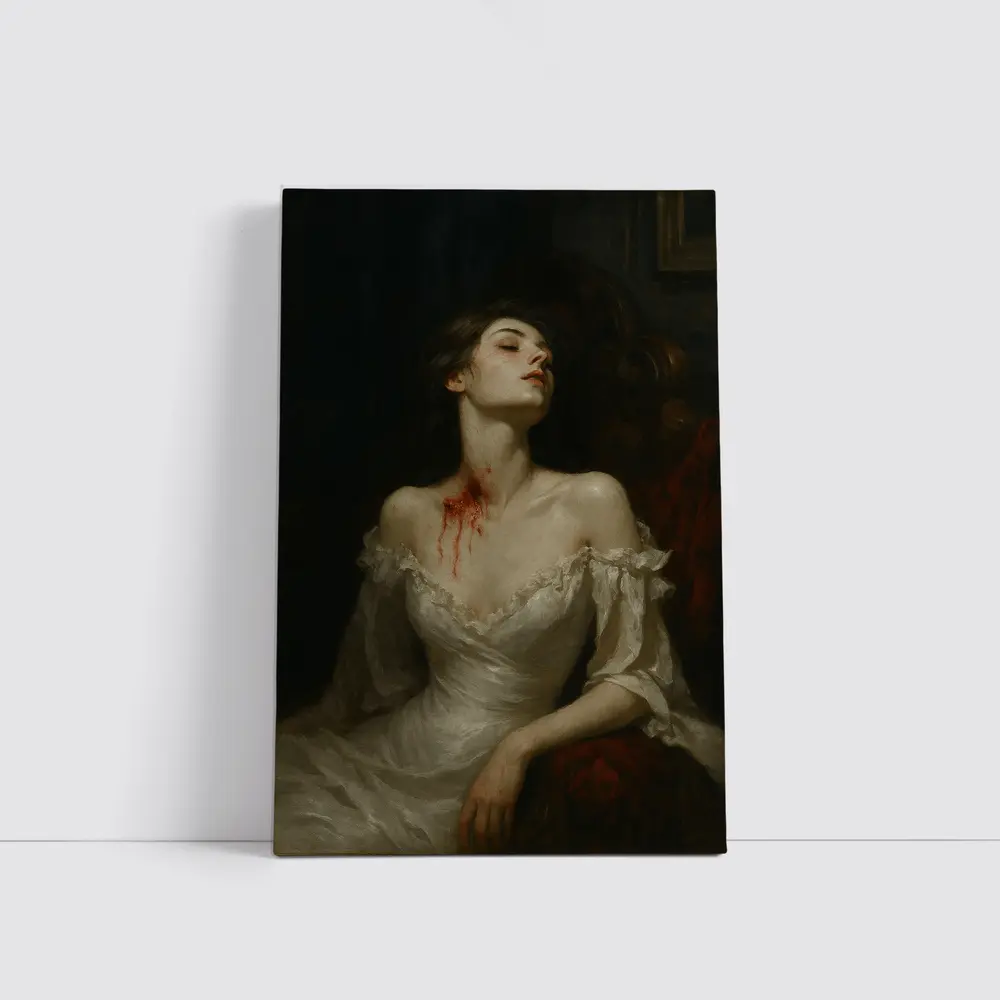 Gothic Woman White Dress Dark Dramatic Painting – Wall Art