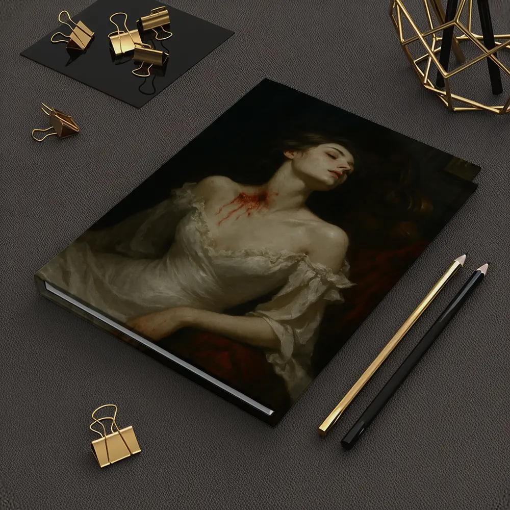 Gothic Woman White Dress Dark Dramatic Painting – Notebooks