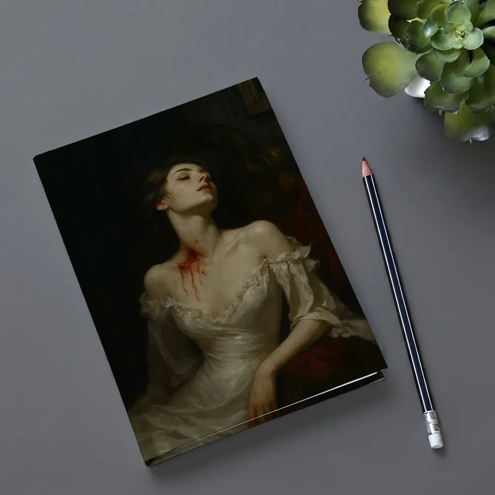 Gothic Woman White Dress Dark Dramatic Painting – Notebooks