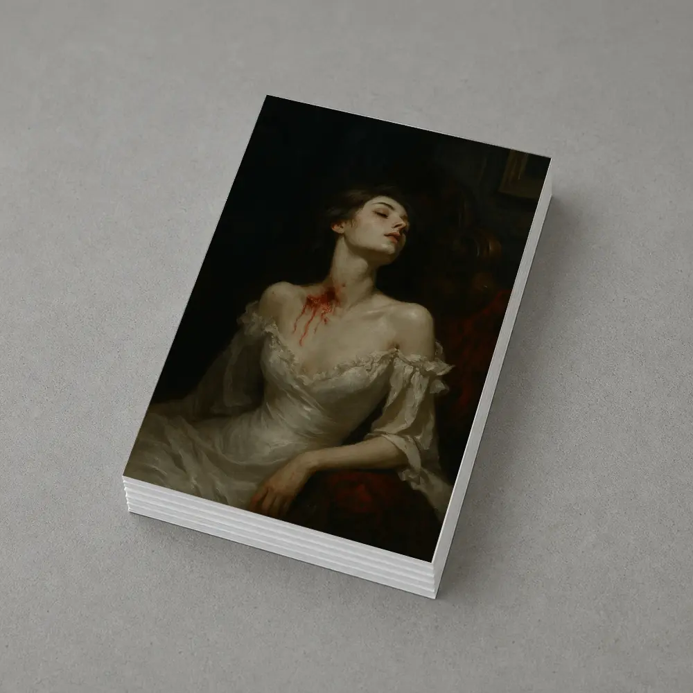 Gothic Woman White Dress Dark Dramatic Painting – Postcards