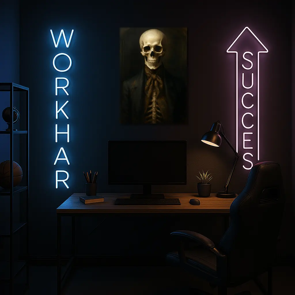 Skeleton Portrait Dark Academia Oil Painting – Wall Art