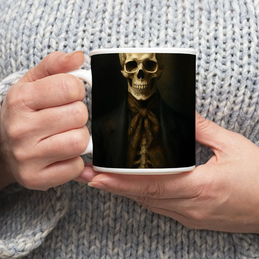 Skeleton Portrait Dark Academia Oil Painting – Mugs