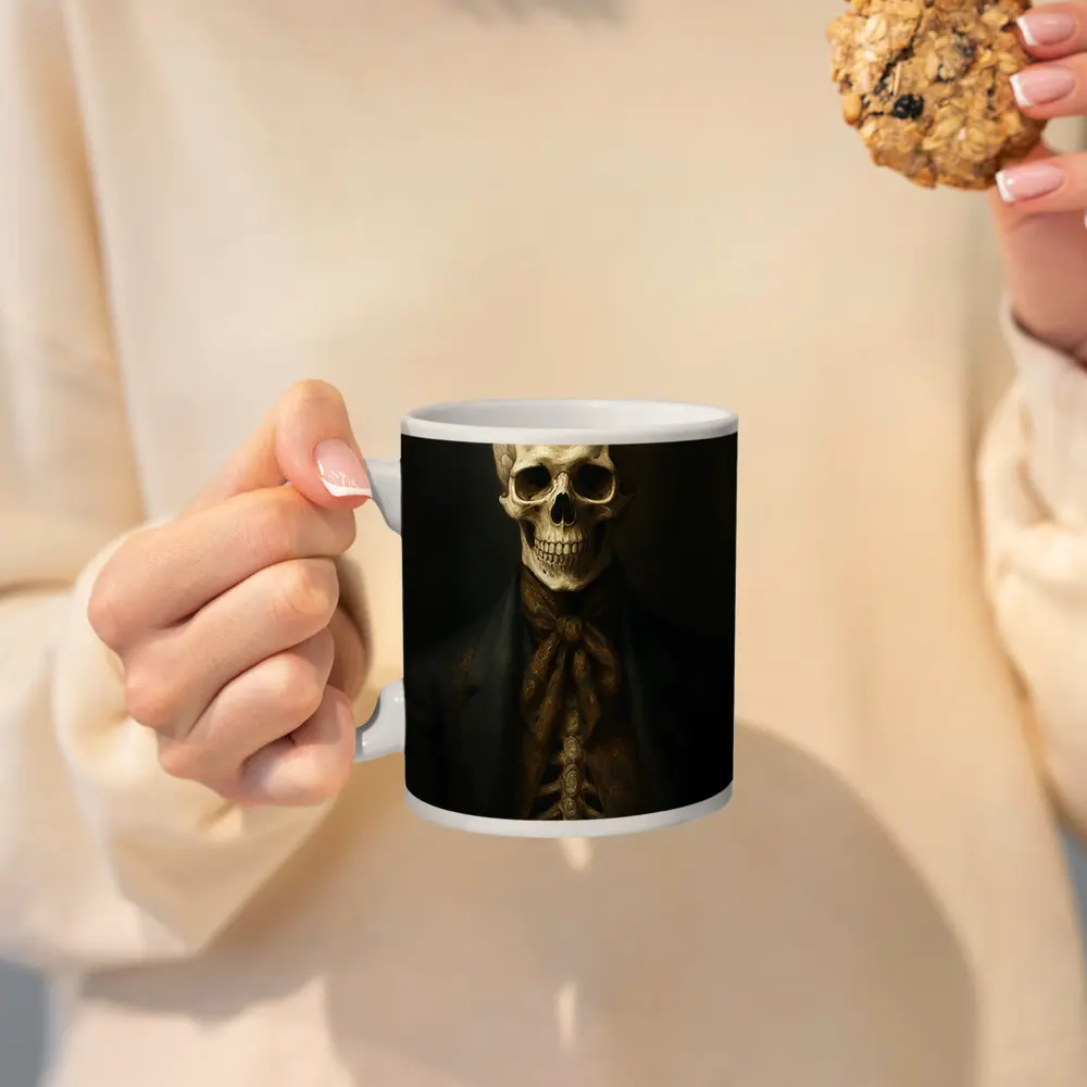 Skeleton Portrait Dark Academia Oil Painting – Mugs