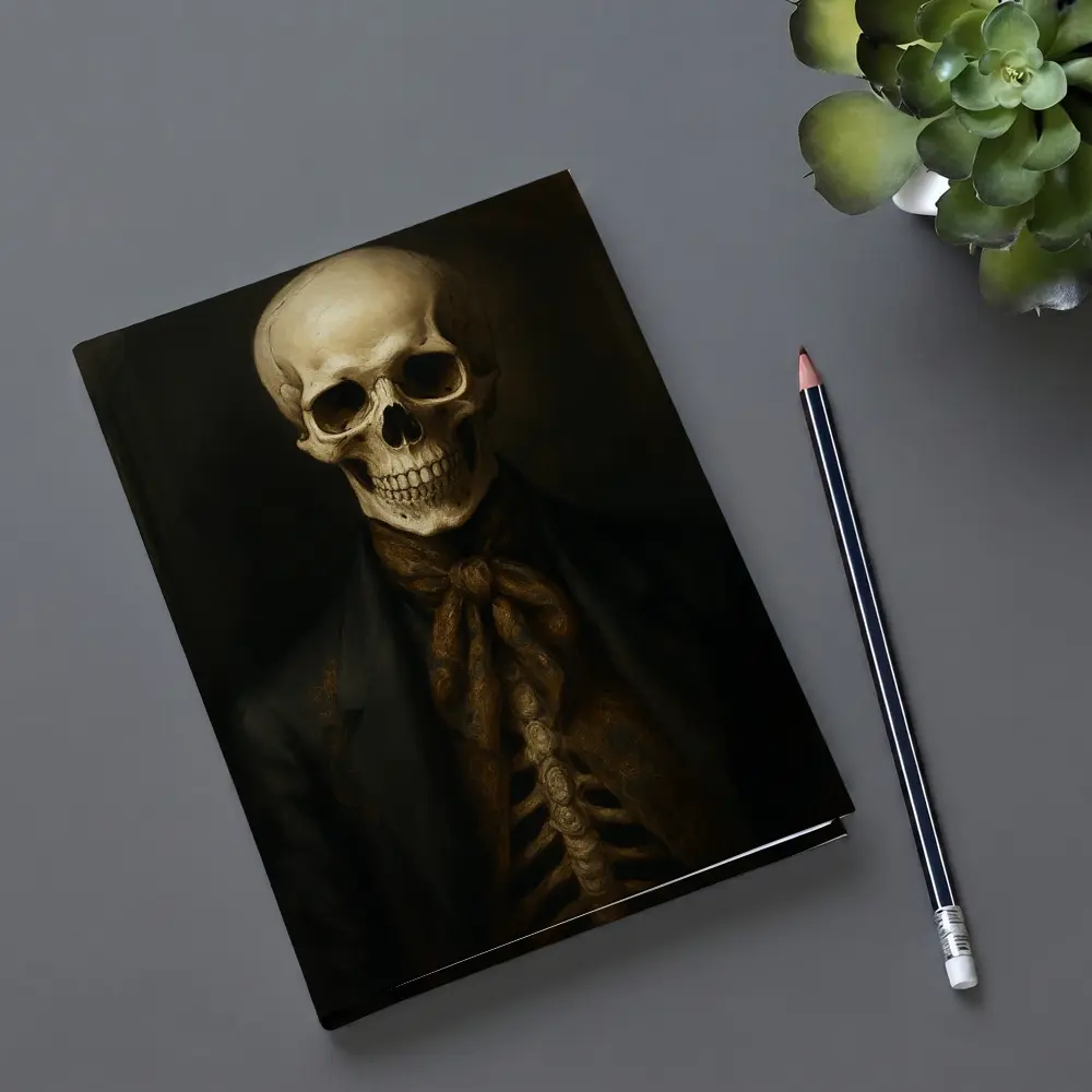 Skeleton Portrait Dark Academia Oil Painting – Notebooks