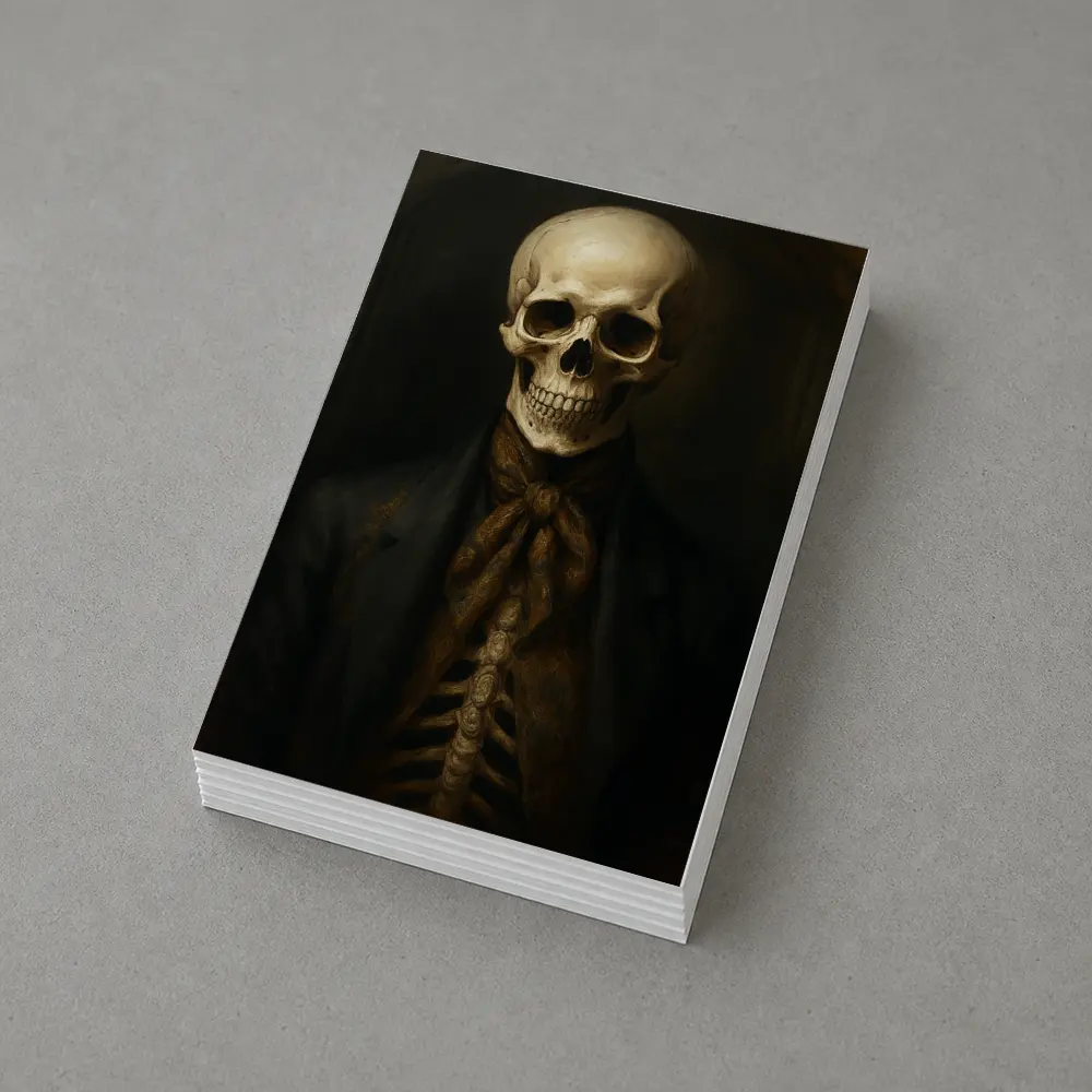 Skeleton Portrait Dark Academia Oil Painting – Postcards