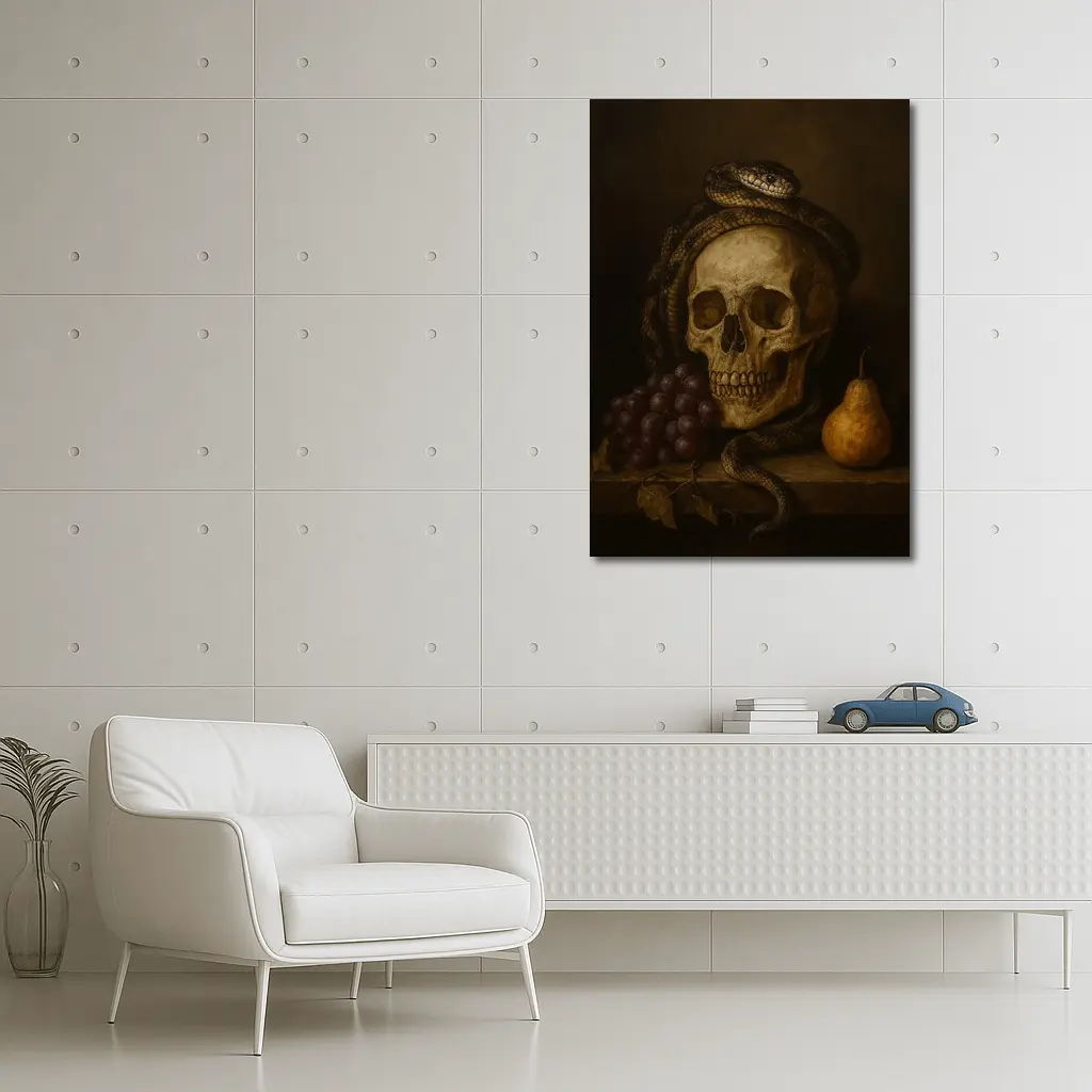 Skull Snake Grapes Pear Dark Still Life – Wall Art