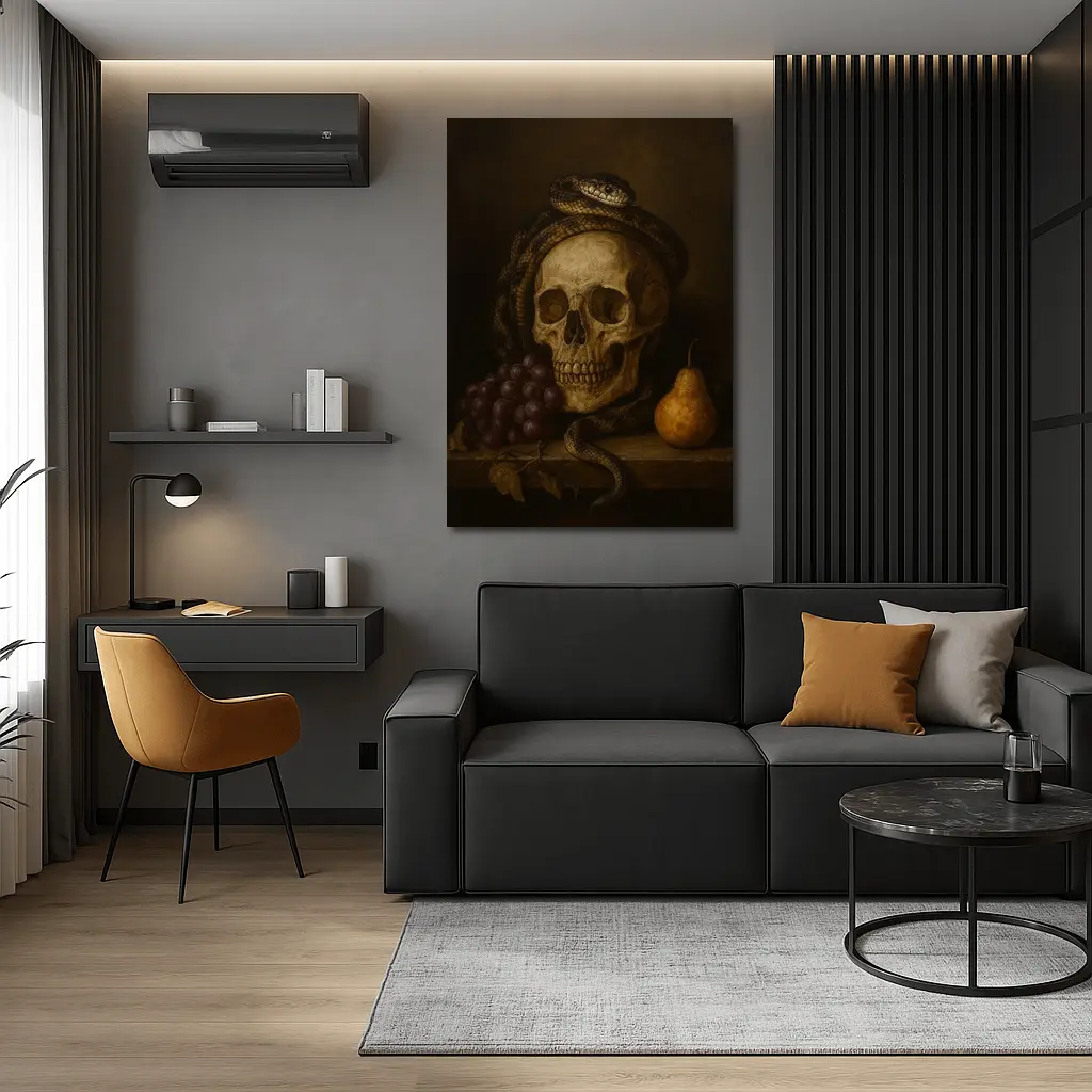 Skull Snake Grapes Pear Dark Still Life – Wall Art