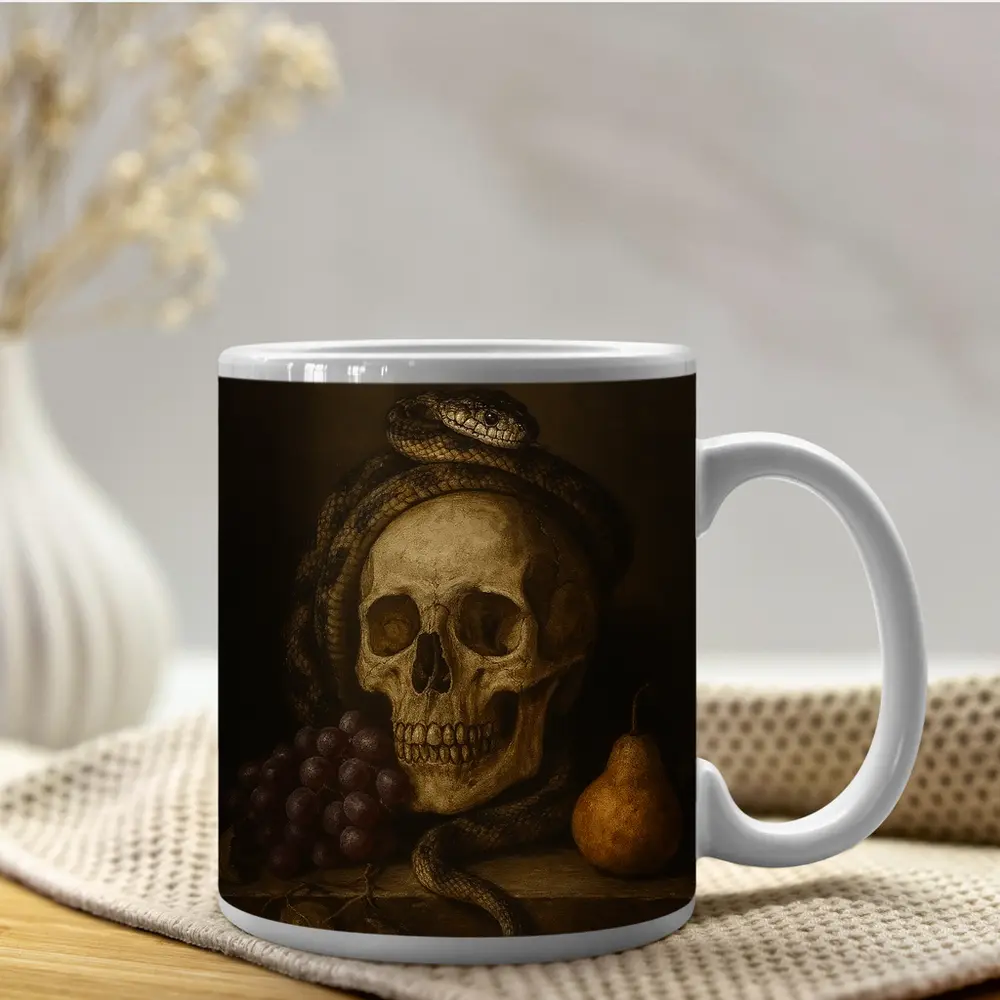 Skull Snake Grapes Pear Dark Still Life – Mugs