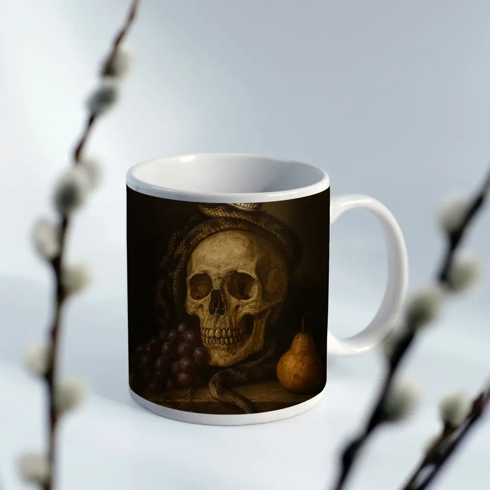 Skull Snake Grapes Pear Dark Still Life – Mugs